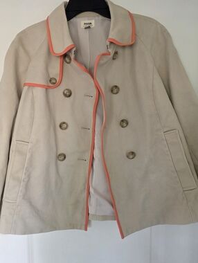 Fossil Beige Pea Coat with Coral Trim Size M
